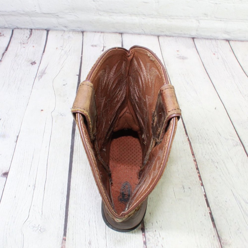 Justin Brown Leather Pointed Toe Slip on Western Cowboy Boots Size 9 D - Picture 7 of 9